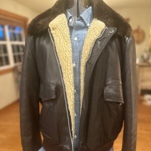 Vintage Sherpa Lined Leather Bomber Jacket